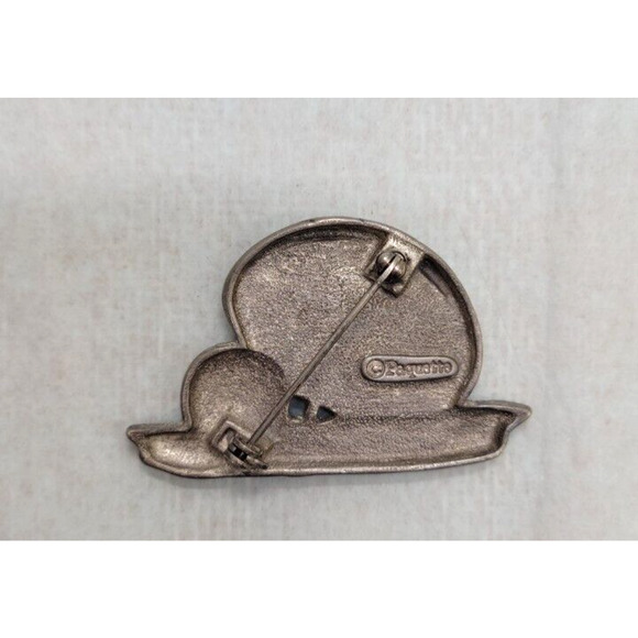 Vintage Paquette Pewter Tone Beach Umbrella Ball Scene Brooch 1"H x 2"W - Picture 3 of 4